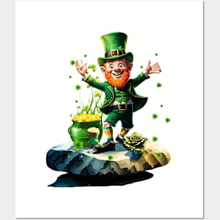 Funny happy  leprechaun with rainbow Posters and Art